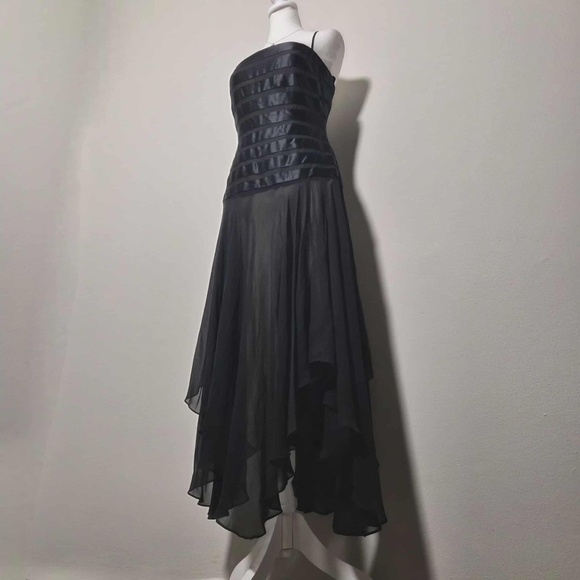BCBG MaxAzria 100% Silk And Satin Ribbon Asymmetrical Corseted Whimsigoth Dress - Picture 1 of 15